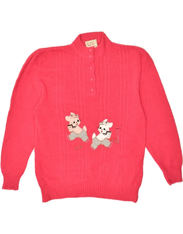 Midnight Madness VINTAGE Womens Graphic Turtle Neck Jumper Sweater UK 14 Large Pink