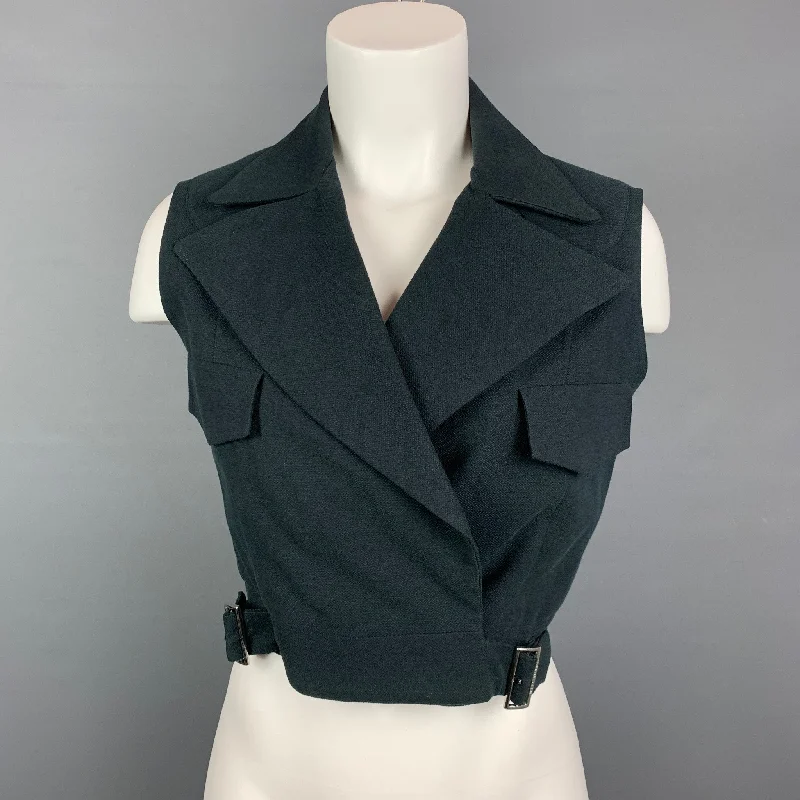 Act Fast Vintage MORGANE LE FAY Size L Black Textured Cotton Cropped Vest