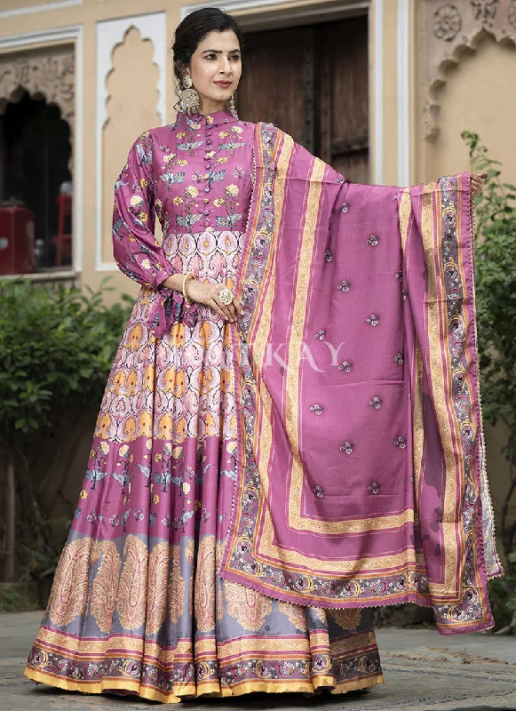 Special Promotion Purple Multi-colored Digital Printed Anarkali Gown