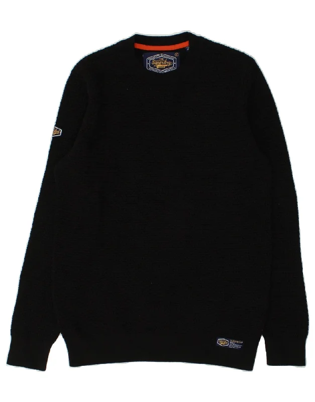 Price Reduction SUPERDRY Womens Crew Neck Jumper Sweater UK 14 Large Black Cotton