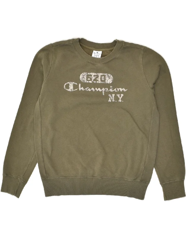 New Arrival CHAMPION Womens Graphic Sweatshirt Jumper UK 14 Medium Green Cotton