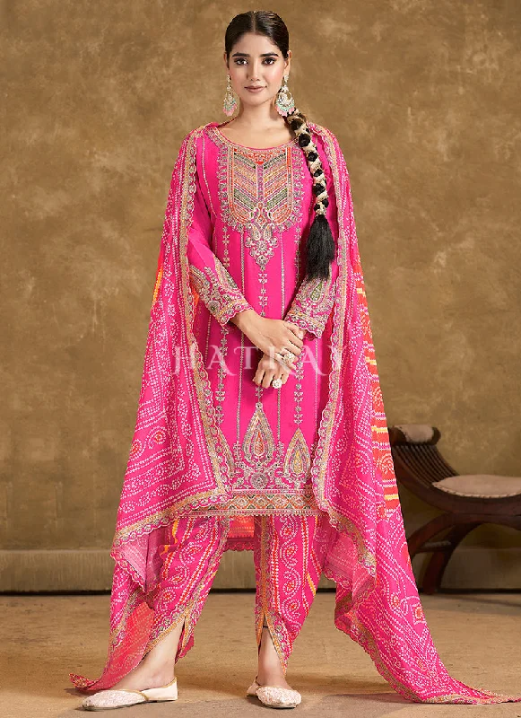 Major Savings Magenta Pink Multi Embroidered Dhoti Style Suit