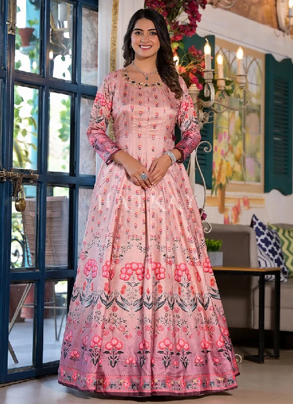 Deal of the Day Blush Pink Multi-colored Digital Printed Gown