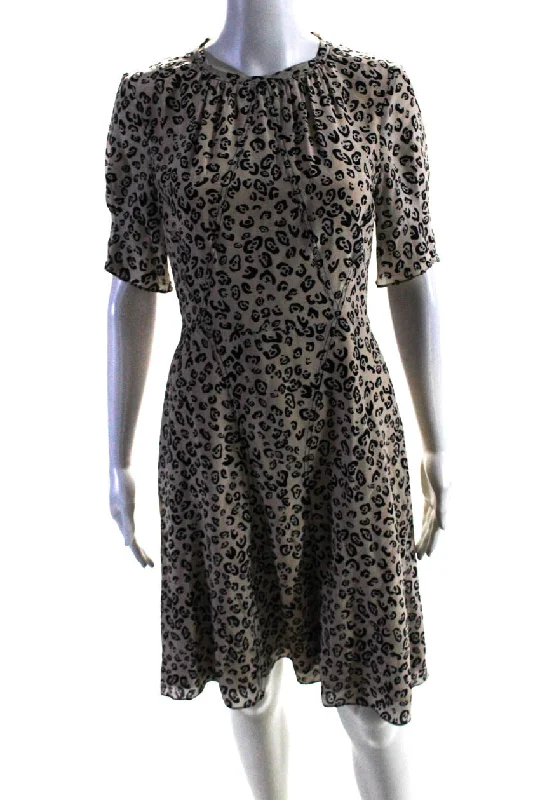 Super Deal Altuzarra Womens Beige Silk Animal Print Crew Neck Fit & Flare Dress