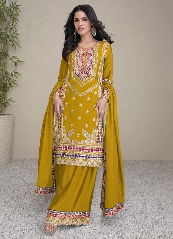 Daily Specials Ochre Yellow Multi Embroidery Traditional Palazzo Suit