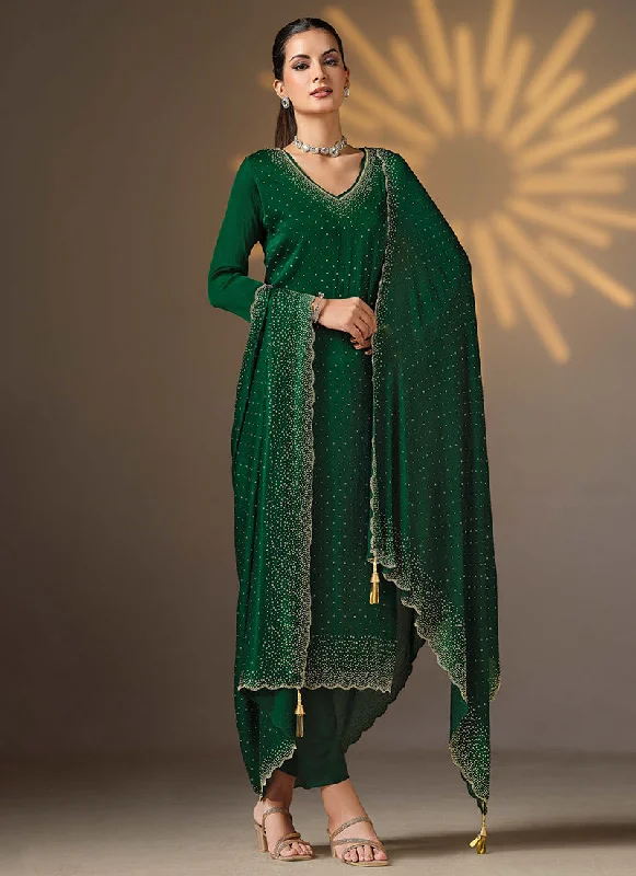 Limited Edition Dark Green Golden Embroidered Pant Style Suit