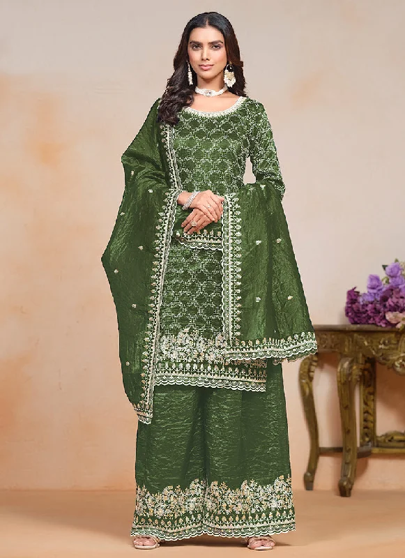 Best Bargains Green Embroidered Traditional Palazzo Suit