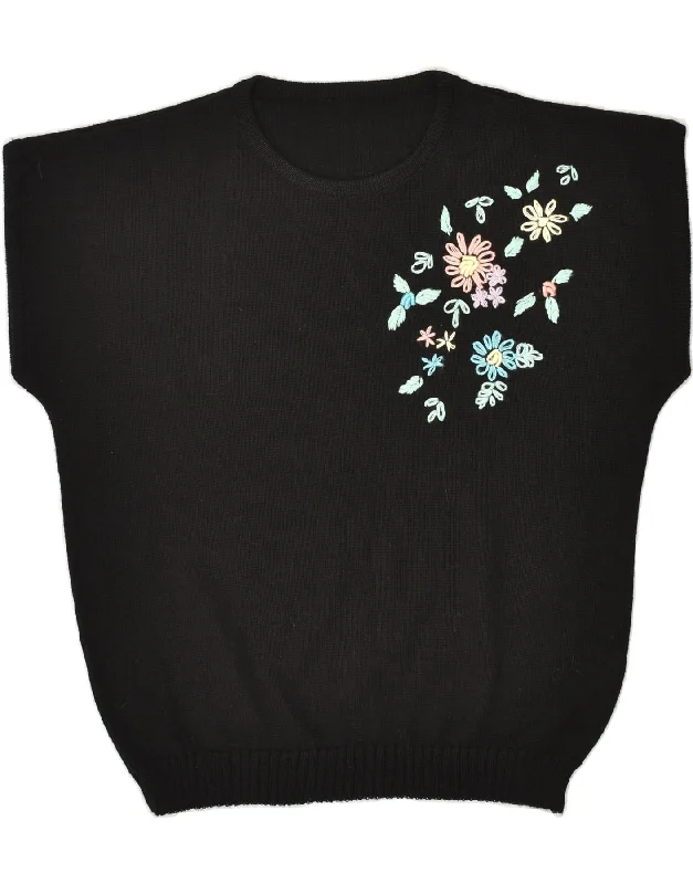 Deal Mania VINTAGE Womens Short Sleeve Crew Neck Jumper Sweater UK 16 Large Black