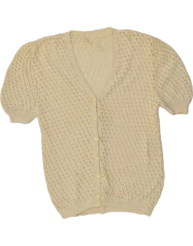 YEAR-End Clearance VINTAGE Womens Short Sleeve Cardigan Sweater UK 14 Large Beige