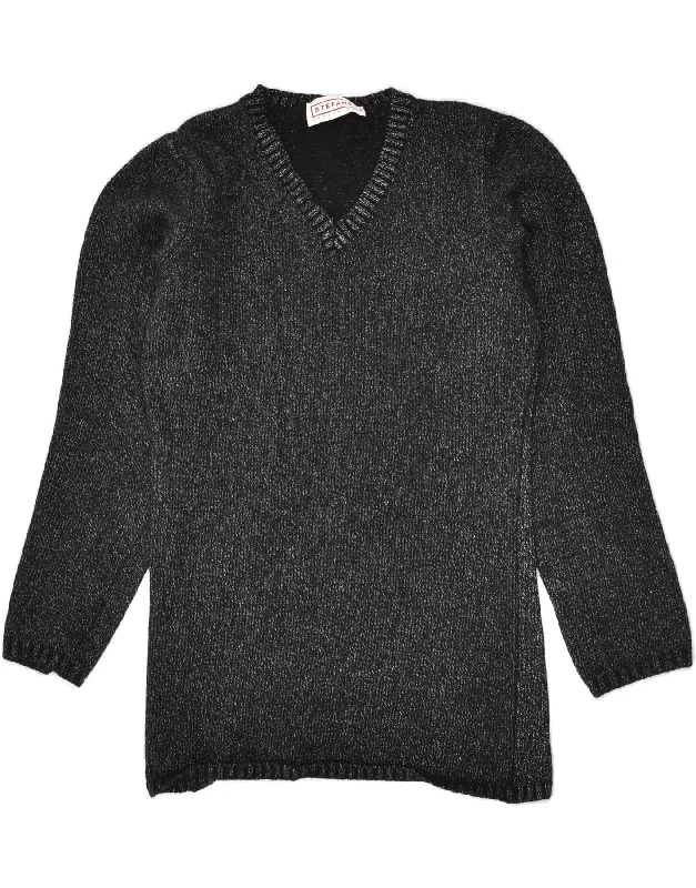 Best Bargains STEFANEL Womens V-Neck Jumper Sweater UK 10 Small Black Wool