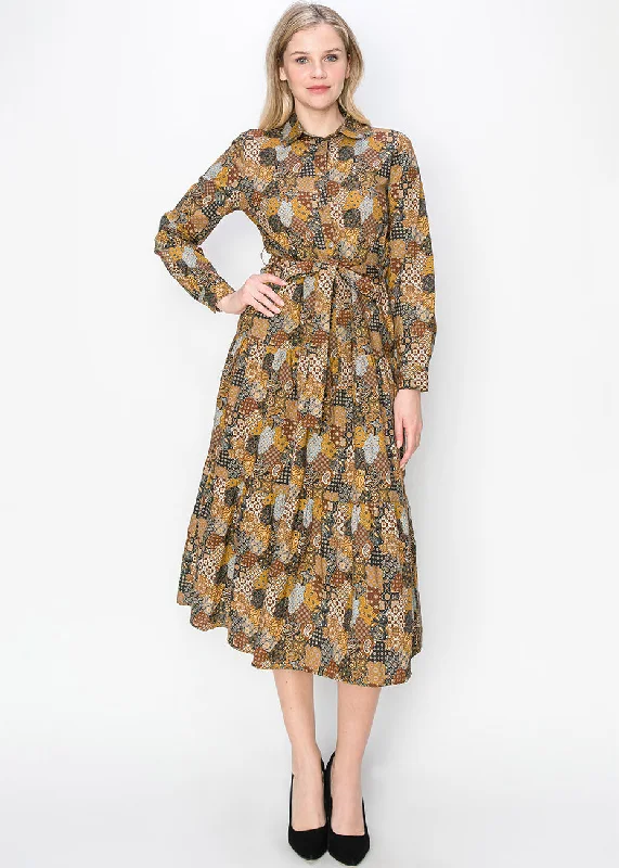 Sale Event Harvest Patchwork Belted Dress