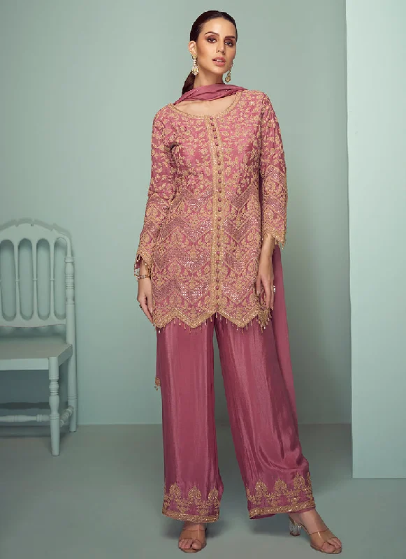 Doorbuster Deal Rose Pink Cording Embroidery Traditional Pant Style Suit