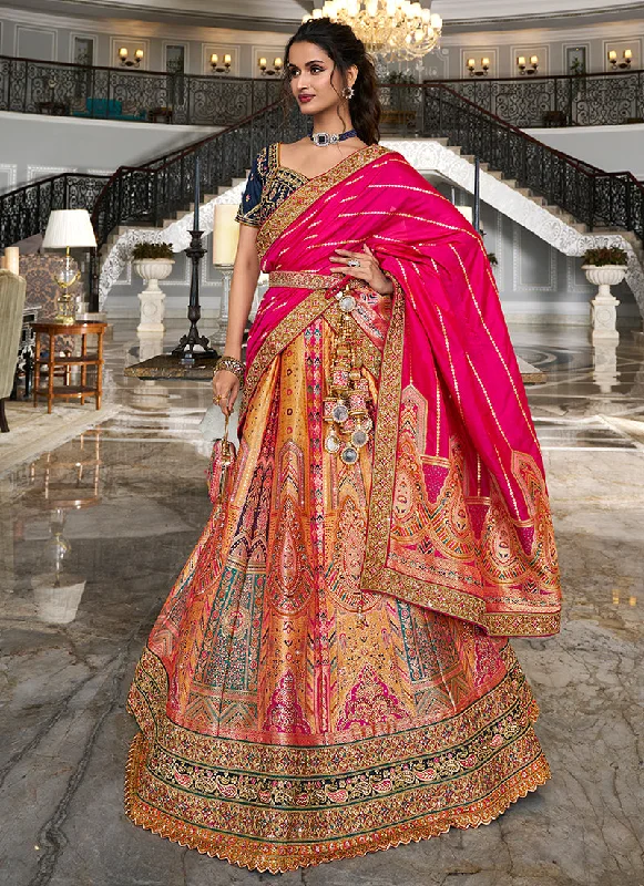 Epic Deals Orange And Blue Embroidered Bridal Lehenga Choli