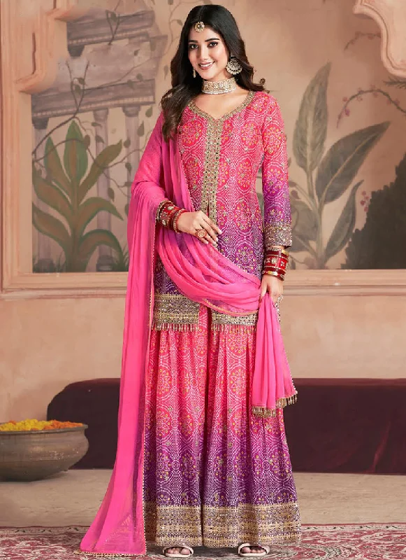 Best Bargains Pink Purple Ombré Embroidered Kurti And Palazzo