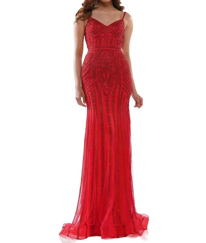 Take Advantage Rhinestone Prom Dress In Red