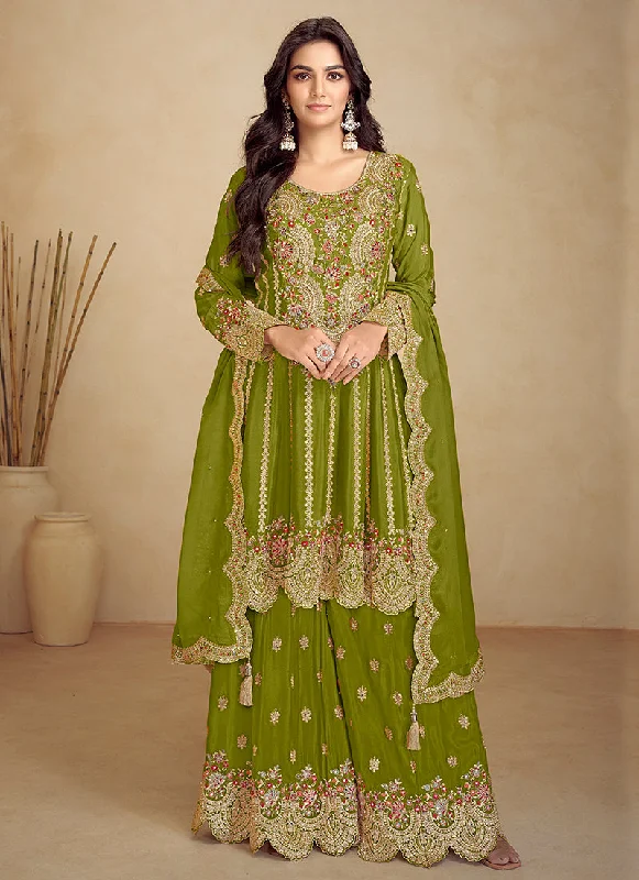 Price Cut Green Embroidery Festive Gharara Suit