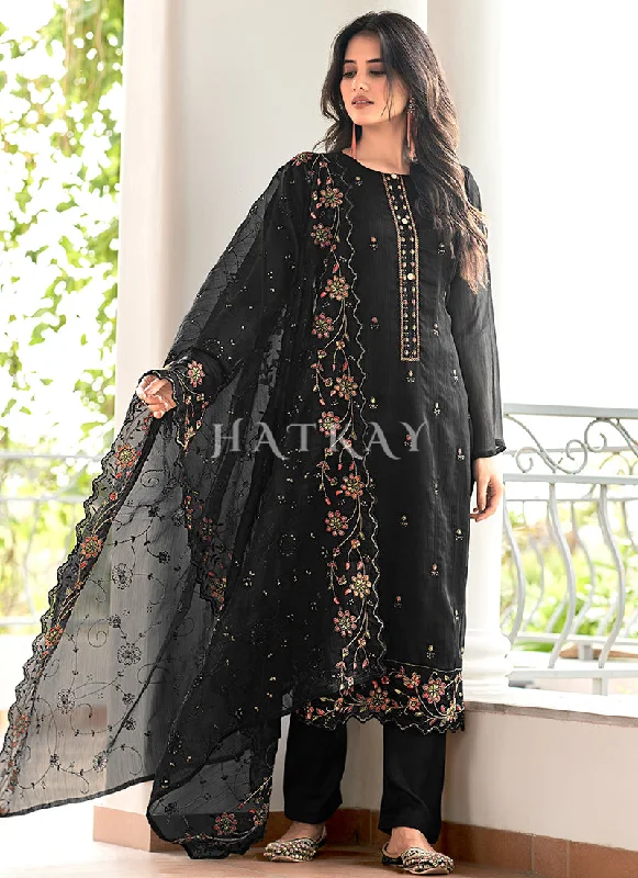 Major Savings Black Floral Embroidered Pakistani Suit