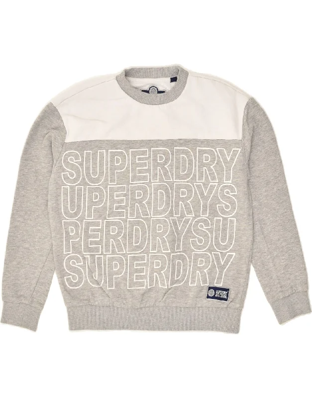 Quick Sale SUPERDRY Womens Oversized Graphic Sweatshirt Jumper UK 10 Small Grey
