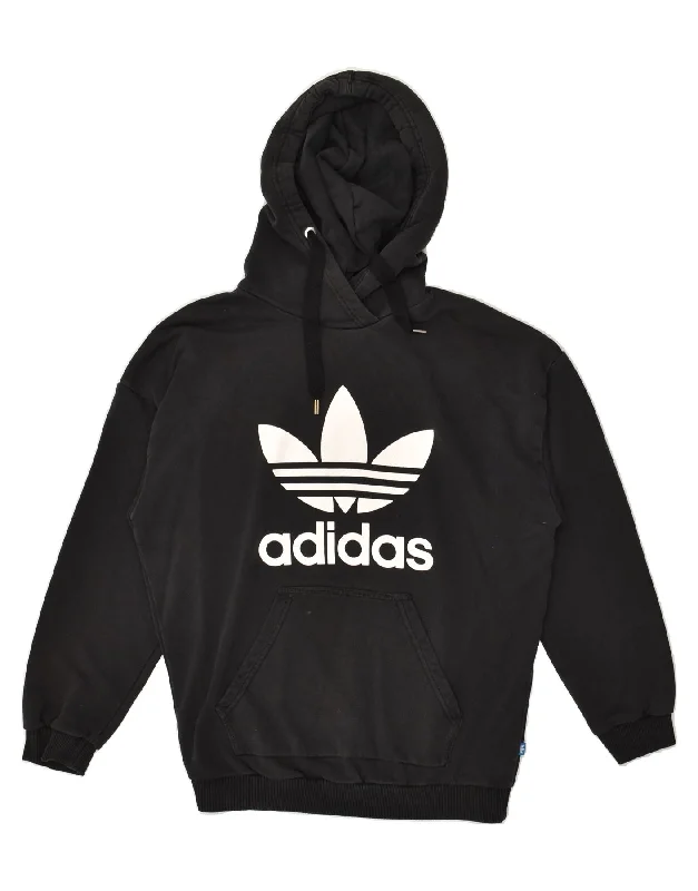 Midnight Sale ADIDAS Womens Graphic Hoodie Jumper UK 12 Medium Black Cotton