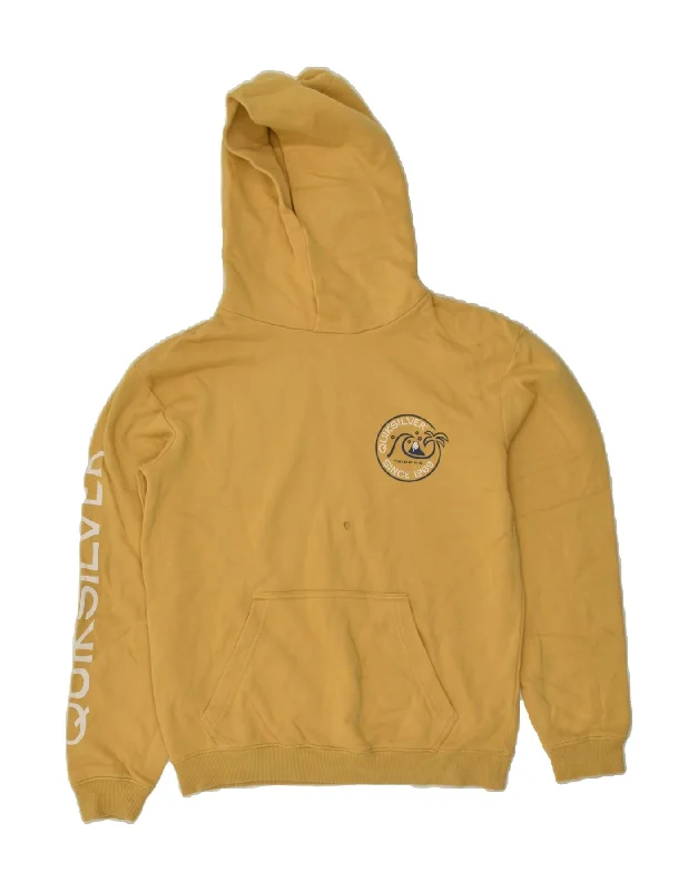 Super Deal QUIKSILVER Womens Graphic Hoodie Jumper UK 16 Large Yellow Cotton
