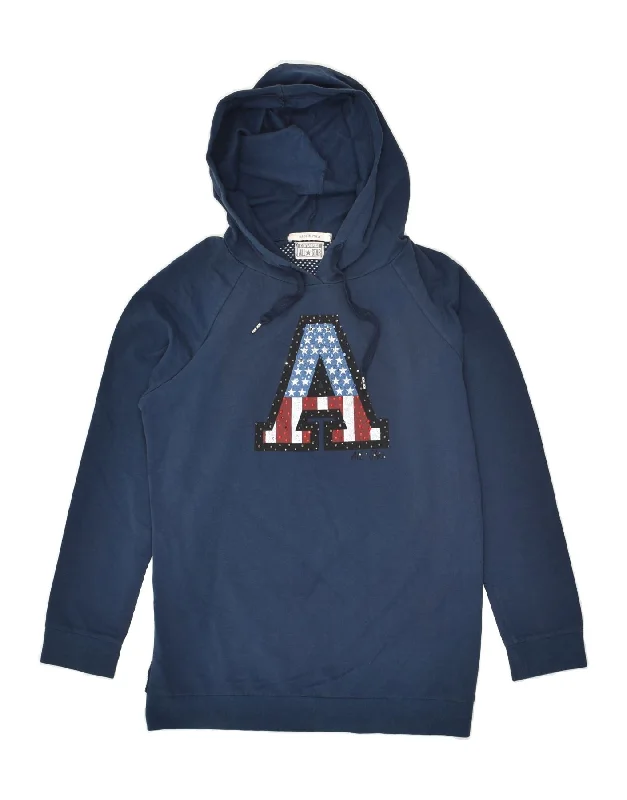 Can't Miss CONVERSE Womens Graphic Hoodie Jumper UK 10 Small Navy Blue Cotton