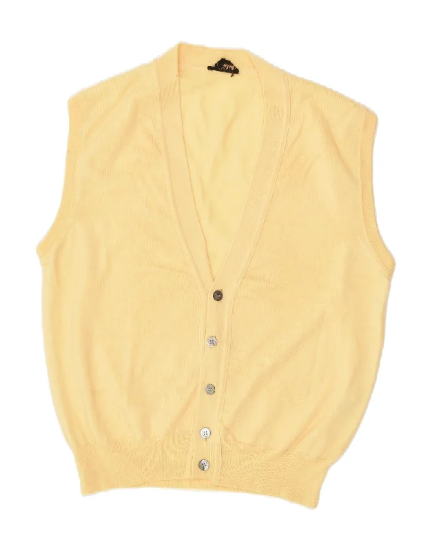 Price Fest VINTAGE Womens Sleeveless Cardigan Sweater IT 48 XL Yellow Virgin Wool