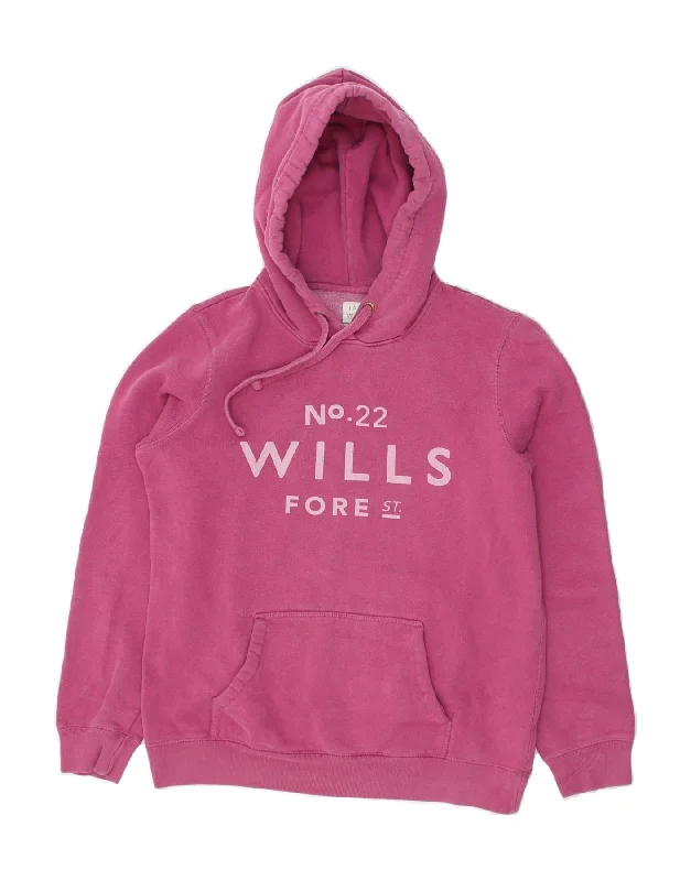 Crazy Deals JACK WILLS Womens Graphic Hoodie Jumper UK 12 Medium Pink Cotton