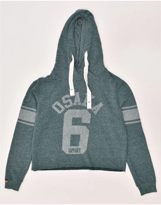 Grand Opening Sale SUPERDRY Womens Osaka Crop Graphic Hoodie Jumper UK 14 Medium Green