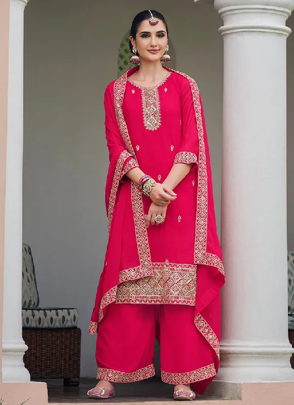 Low Prices Magenta Embroidery Georgette Palazzo Suit