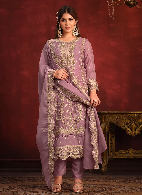 Special Offer Purple Embroidery Designer Pant Style Suit