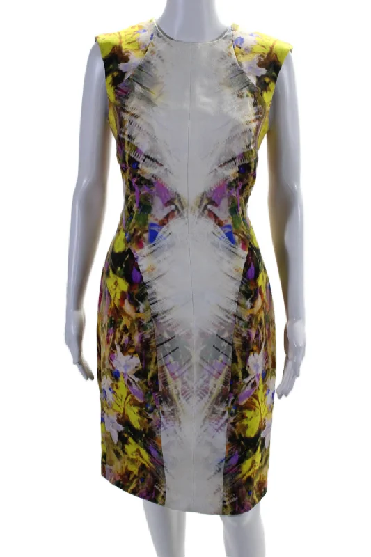 Today's Special Monique Lhuillier Womens Silk Abstract Print Sheath Dress Multi Colored