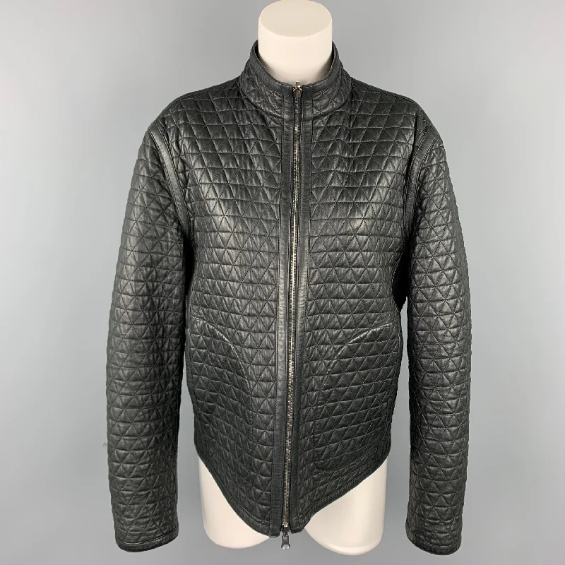Discount Mania EMPORIO ARMANI Size M Black Leather Reversible Jacket