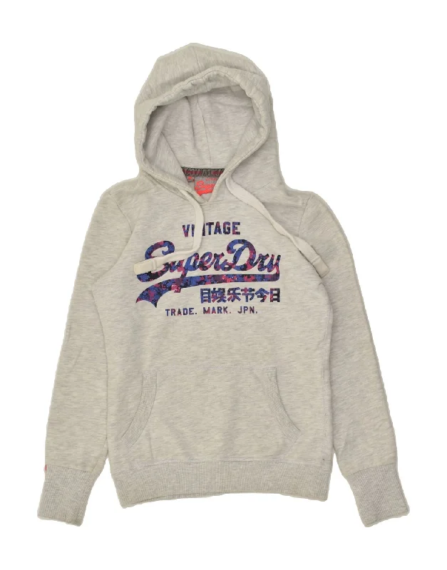 Year-End Sale SUPERDRY Womens Vintage Graphic Hoodie Jumper UK 10 Small Grey Cotton