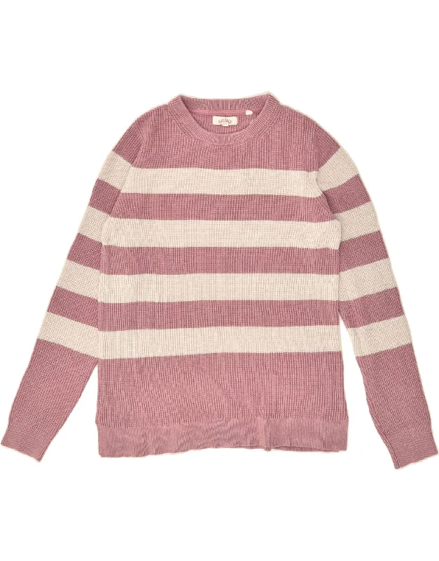 Stock Clearance FAT FACE Womens Boat Neck Jumper Sweater UK 12 Medium  Pink Striped Cotton