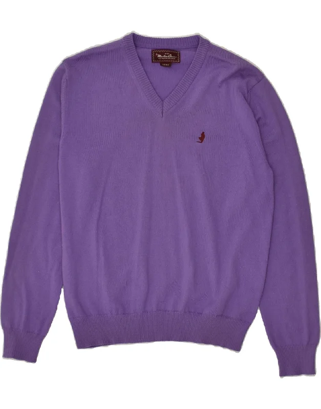 Grand Opening Sale MARLBORO CLASSICS Womens V-Neck Jumper Sweater UK 14 Large Purple Wool