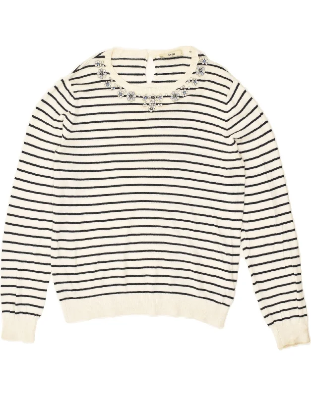 Reduced Prices OASIS Womens Crew Neck Jumper Sweater UK 14 Large White Striped Nautical