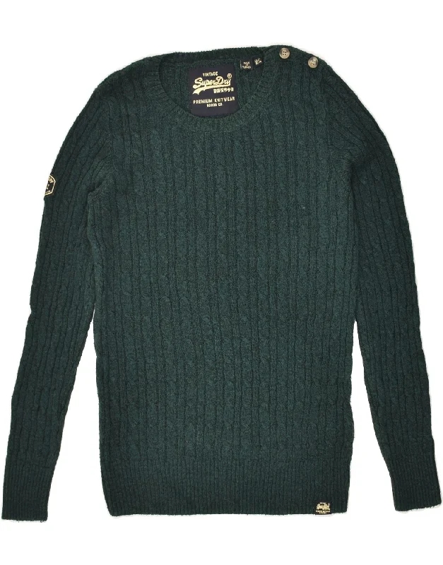 Price Rollback SUPERDRY Womens Vintage Crew Neck Jumper Sweater UK 10 Small Green Cotton