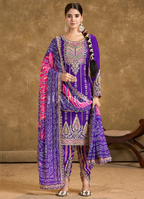 New Markdowns Violet Multi Embroidered Dhoti Style Suit