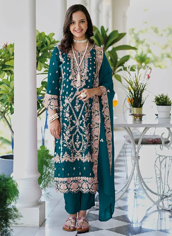 Closeout Deep Green Multi Embroidery Salwar Kameez Suit