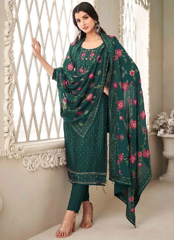 Mega Sale Dark Green Floral Embroidery Traditional Salwar Kameez