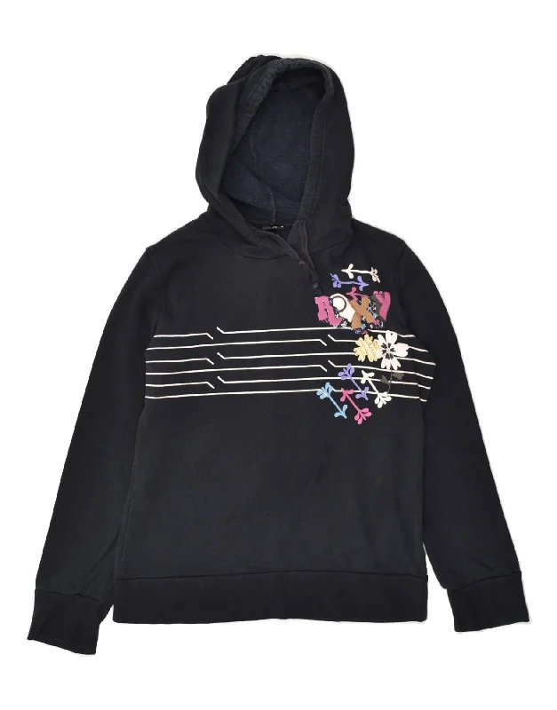 Members Only ROXY Womens Graphic Hoodie Jumper UK 14 Large Navy Blue Floral