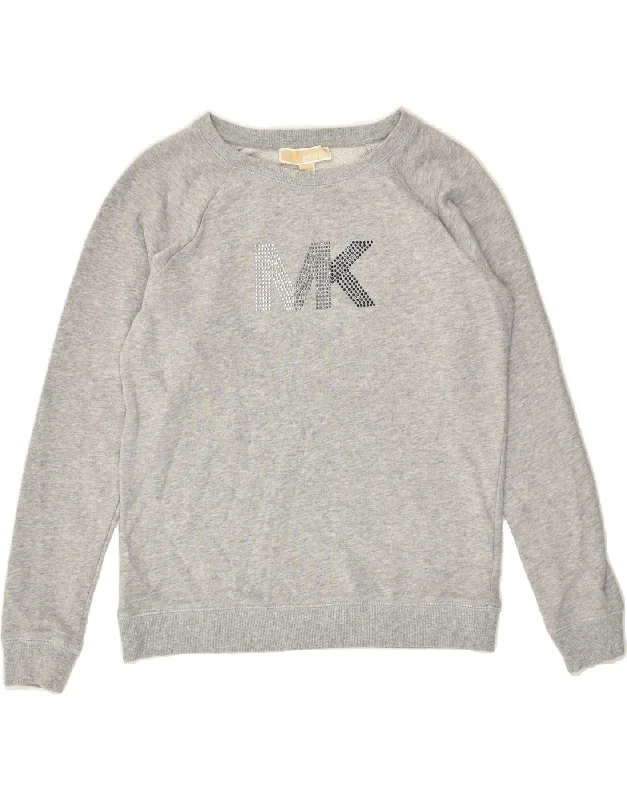 Warehouse Sale MICHAEL KORS Womens Graphic Sweatshirt Jumper UK 6 XS Grey Cotton