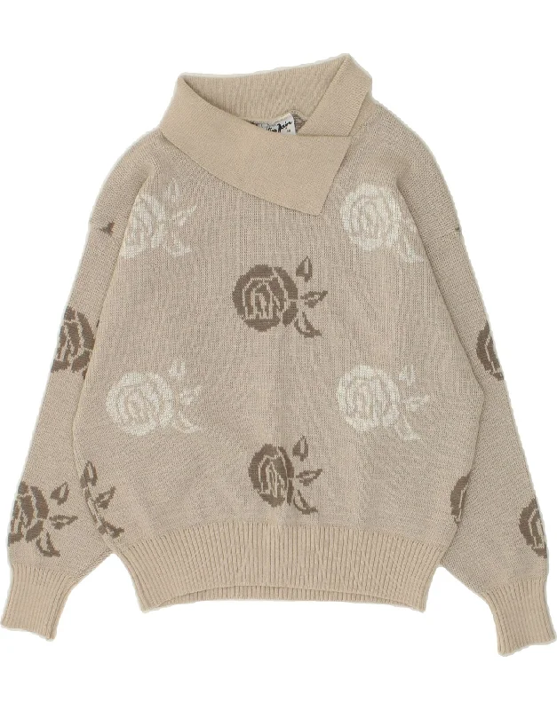 Year-End Sale VINTAGE Womens Shawl Neck Jumper Sweater IT 46 Large Grey Floral