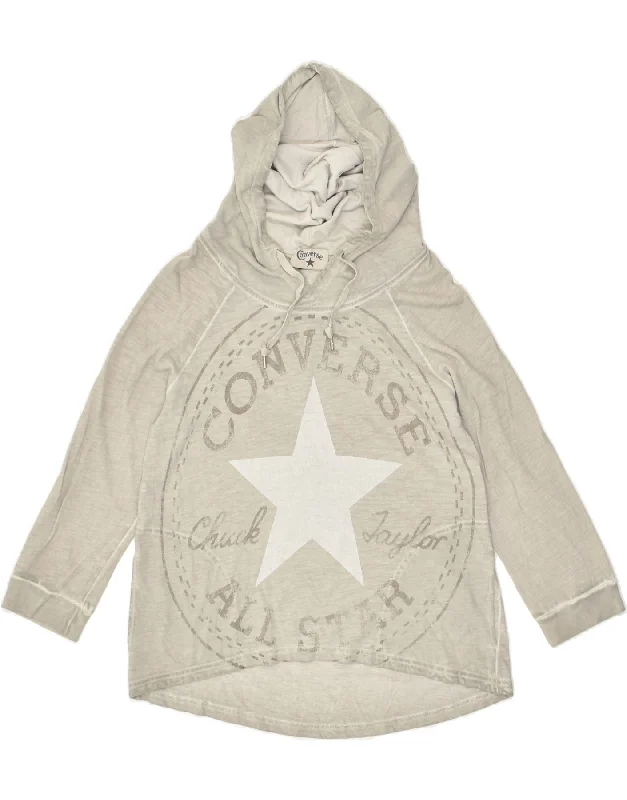 Deal Dash CONVERSE Womens Oversized Graphic Hoodie Jumper UK 6 XS Grey Cotton