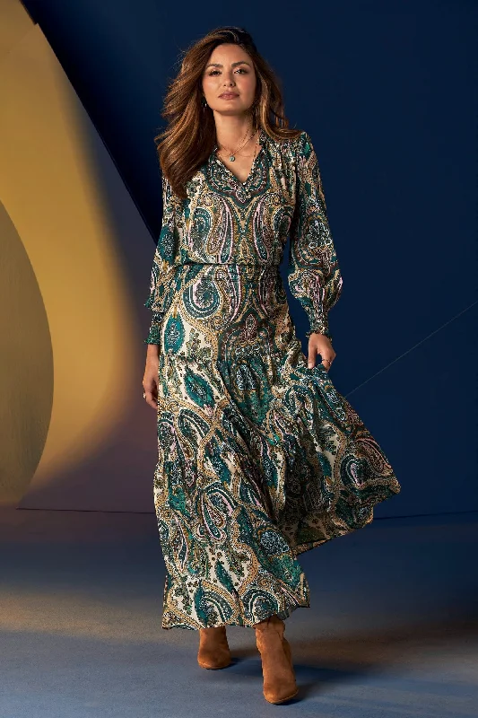 Sneak Peek Sale Paisley Boho Maxi Dress Neutral Multi