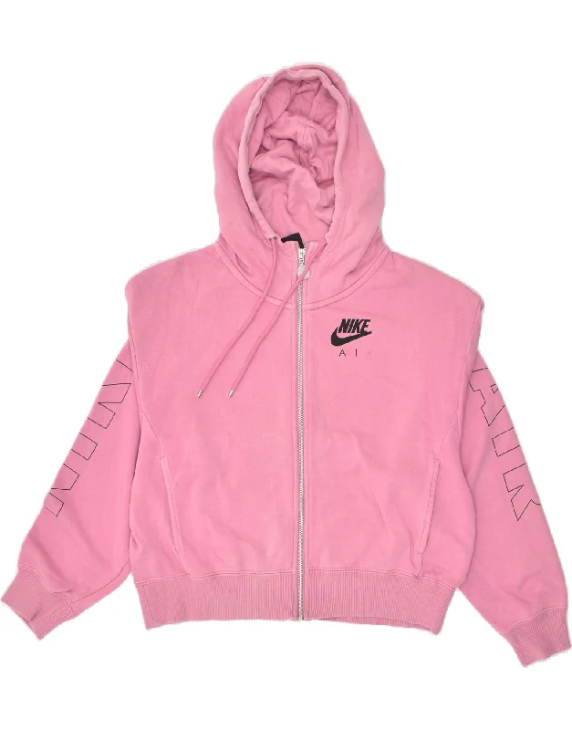 Bonus Savings NIKE Womens Oversized Graphic Zip Hoodie Sweater UK 6 XS Pink Cotton