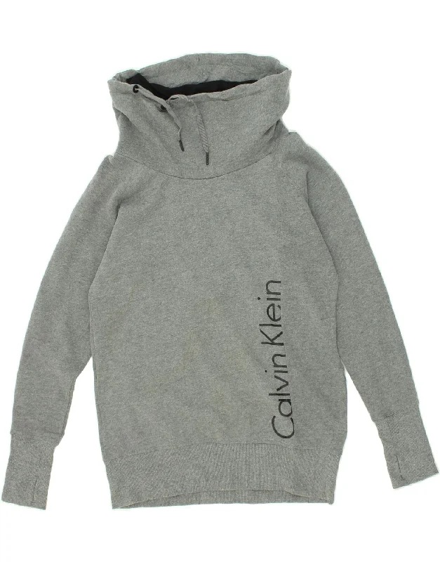Deal of the Day CALVIN KLEIN Womens Graphic Roll Neck Sweatshirt Jumper UK 16 Large Grey