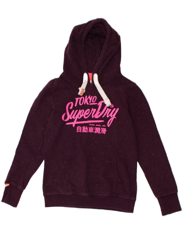 Special Savings SUPERDRY Womens Graphic Hoodie Jumper UK 14 Medium Burgundy Flecked Cotton