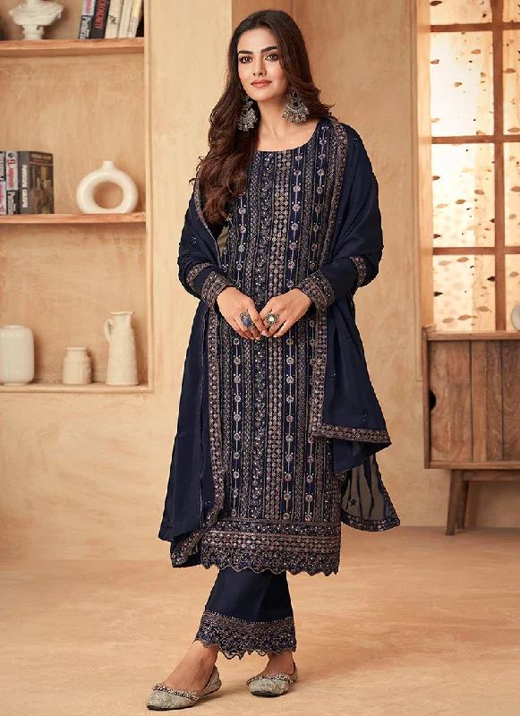 Daily Deals Blue Sequence Embroidery Pant Style Suit