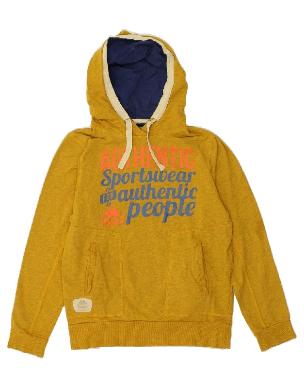 Blowout Sale KAPPA Womens Graphic Hoodie Jumper UK 10 Small Yellow Cotton
